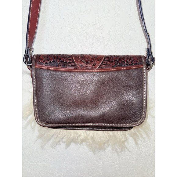 Montana Silversmiths Hand Tooled Leather Western Fur Crossbody Handbag Purse - Picture 6 of 11